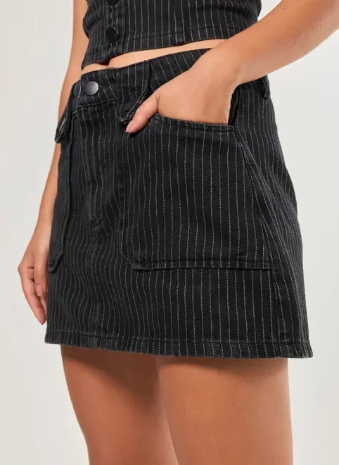 Saia Jeans Preta Risca De Giz