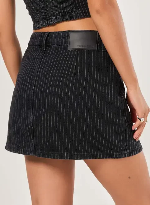 Saia Jeans Preta Risca De Giz