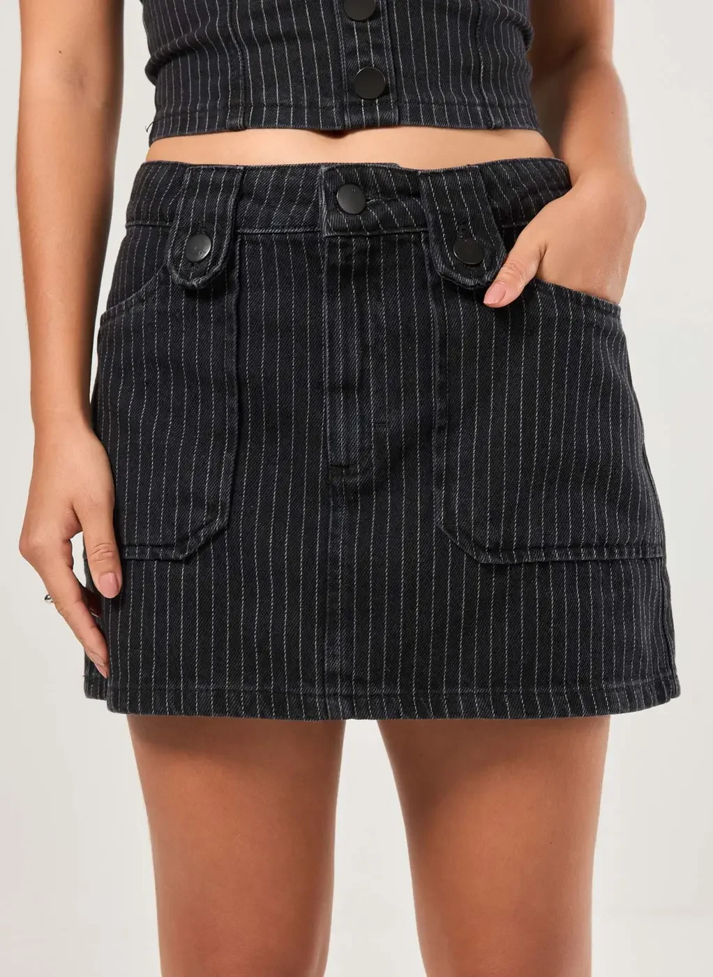 Saia Jeans Preta Risca De Giz