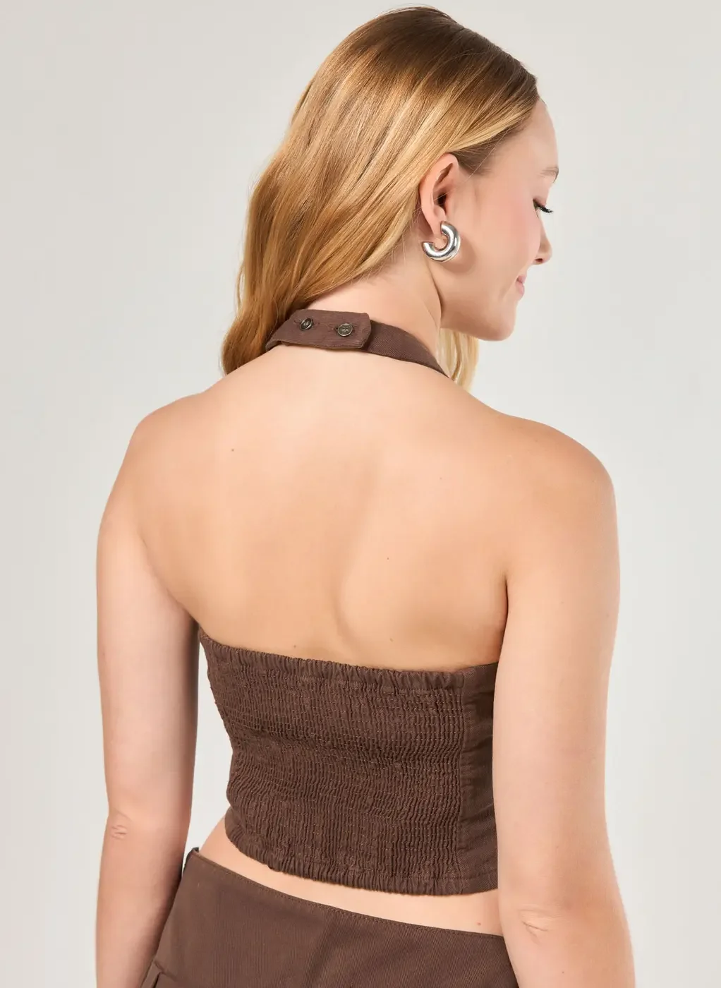 Cropped Sarja Marrom Com Cinto