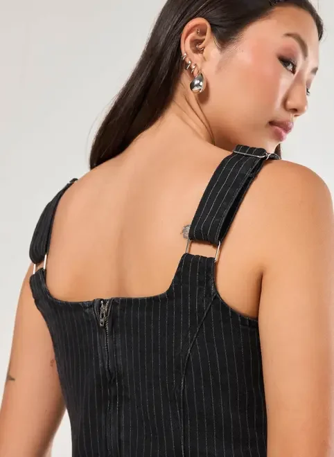 Vestido Jeans Preto Risca De Giz