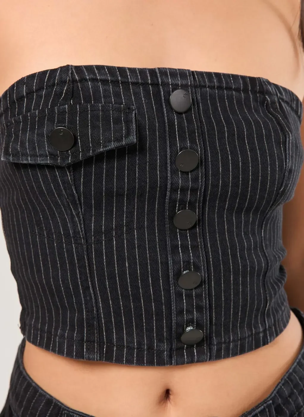 Tube Top Jeans Preto Risca De Giz