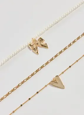 Conjunto Com 3 Colares Dourados Laço