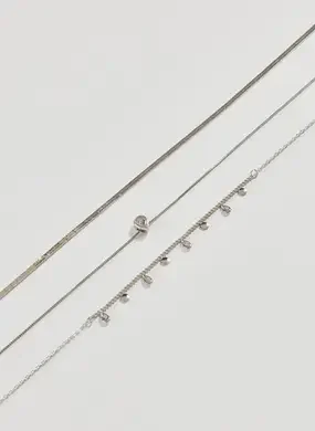 Conjunto 3 Colares Prateados Gota Zircônia