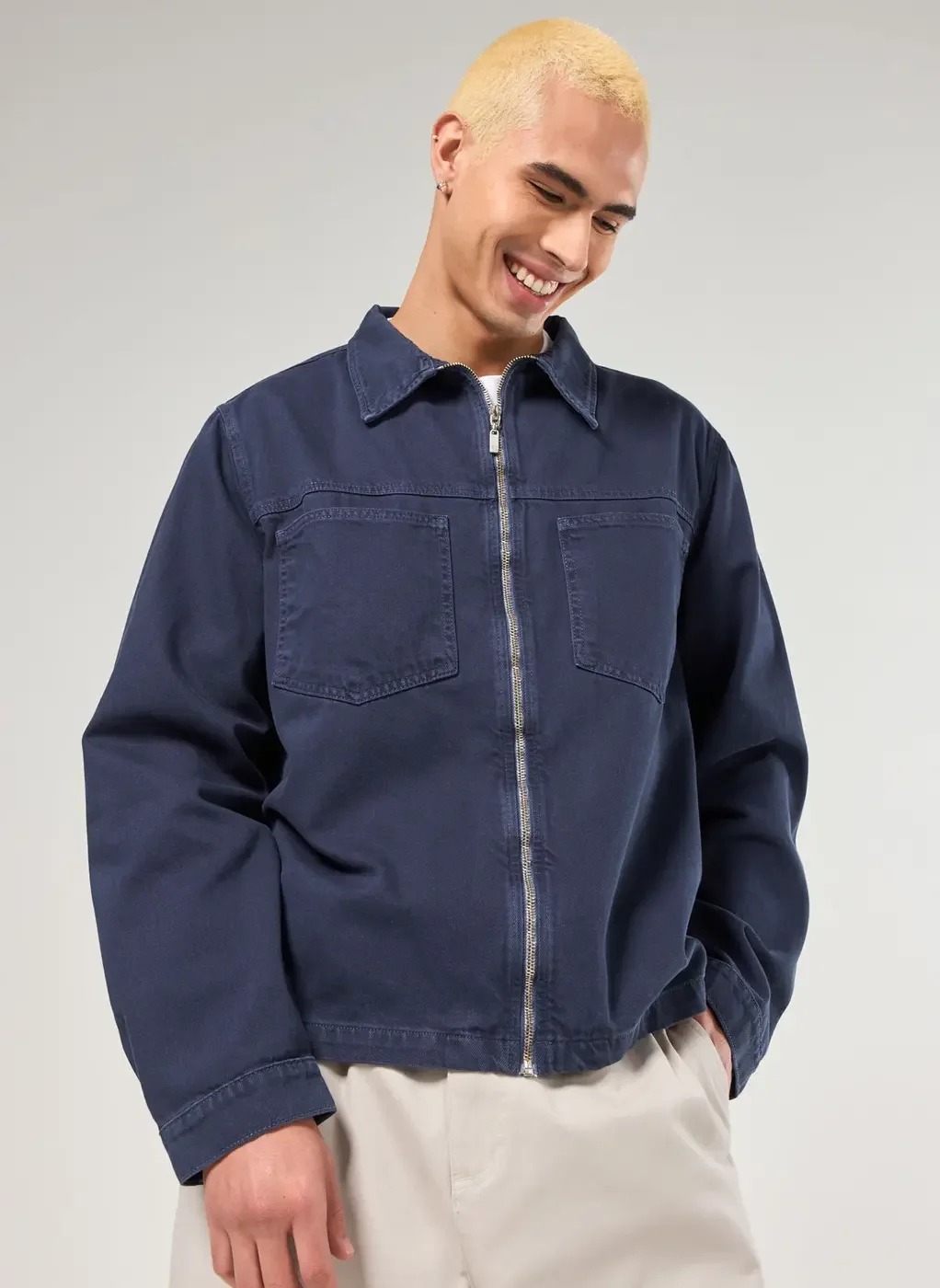 Jaqueta Em Sarja Azul-Marinho