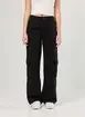 Calça Wide Leg Sarja Preta Cargo