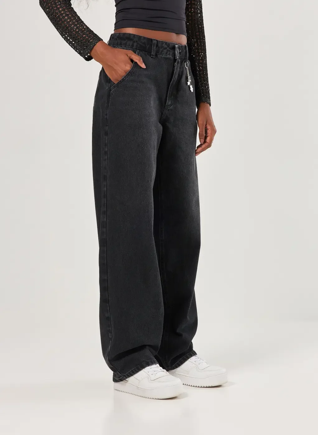 Calça Baggy Jeans De Cintura Baixa