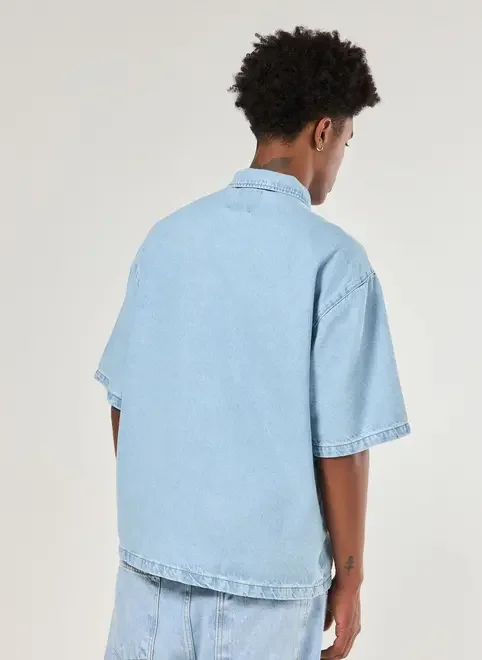 Camisa Box Manga Curta Jeans