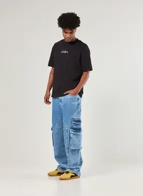 Calça Baggy Cargo Jeans Médio