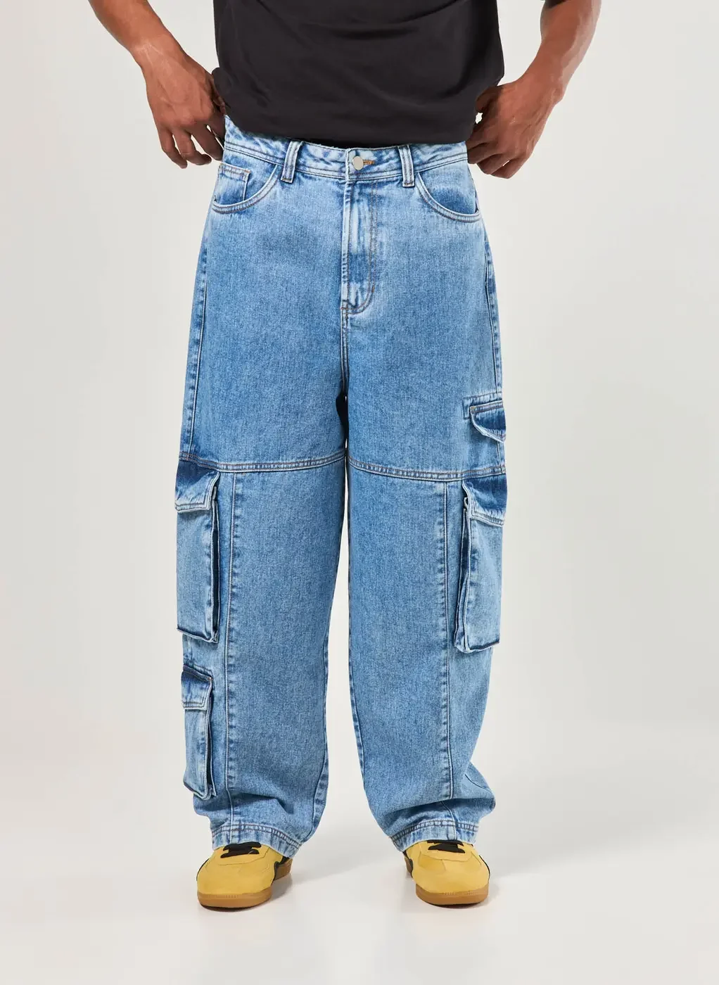 Calça Baggy Cargo Jeans Médio