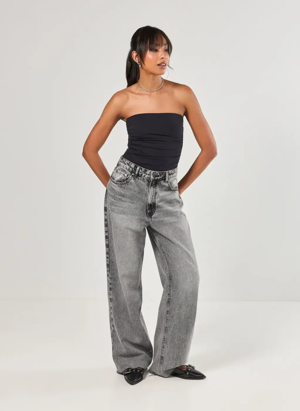 Body Poliamida Preto Decote Reto Franzido