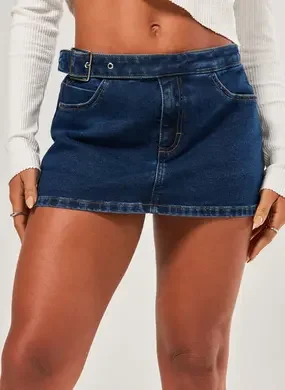 Short Saia Jeans Mini Com Fivela