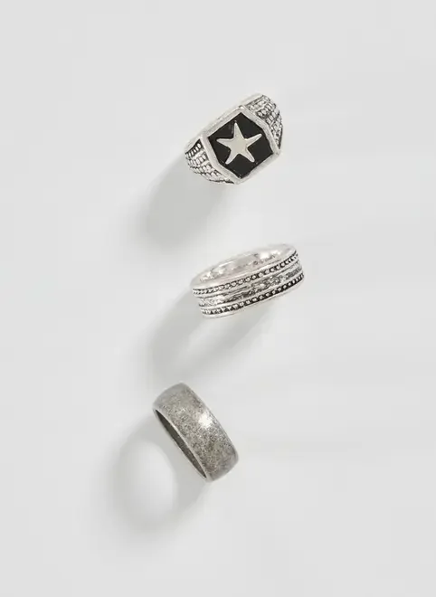 Conjunto 3 Anéis Prateados Estrela