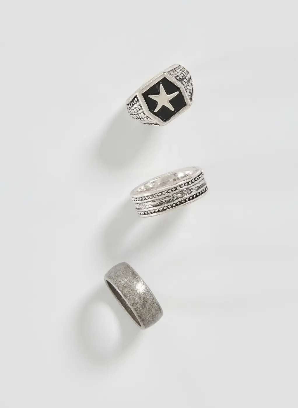 Conjunto 3 Anéis Prateados Estrela