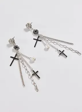 Brinco Prateado Alongado Cruz
