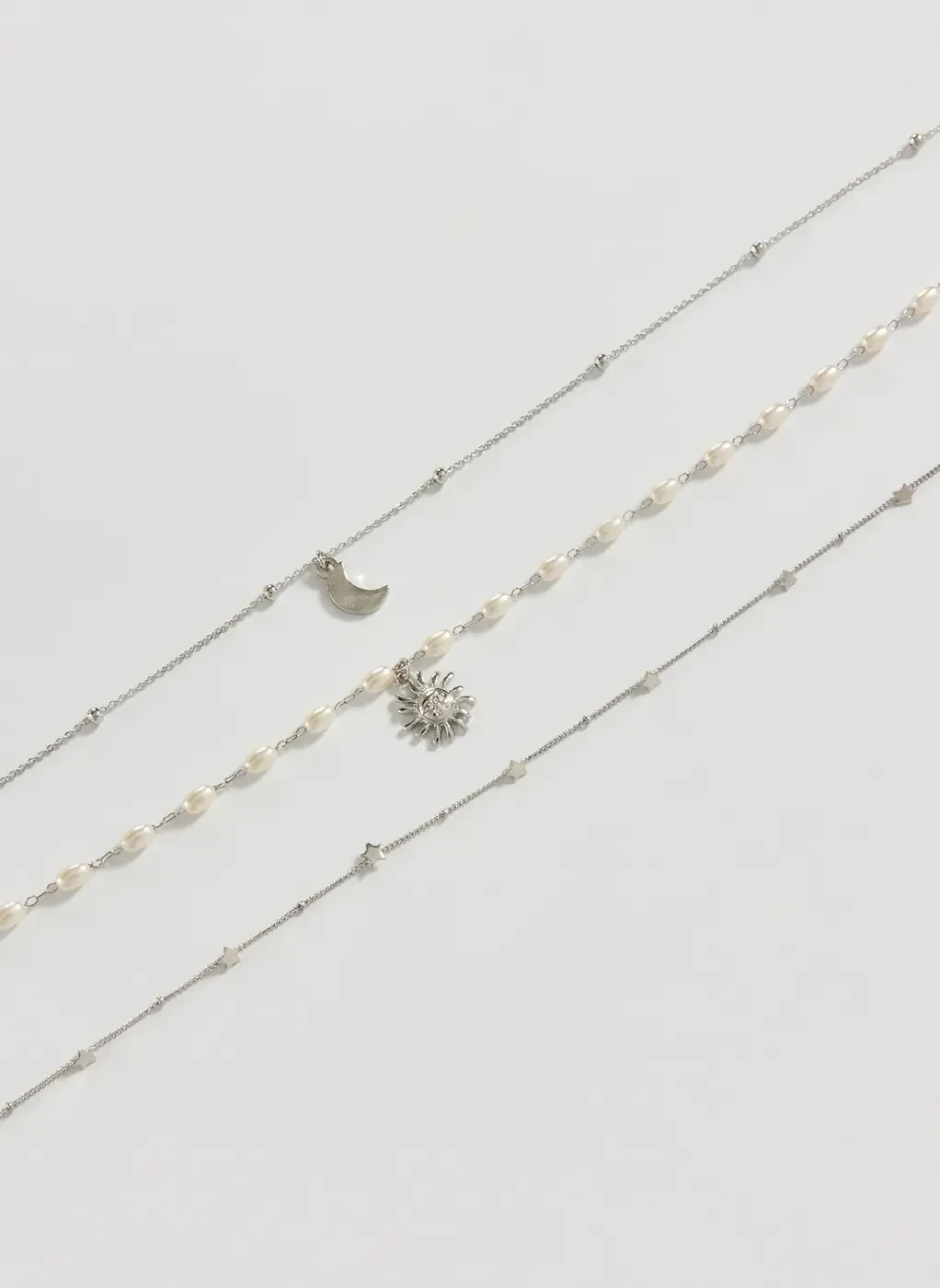 Conjunto 3 Colares Prateados Pérolas Artificiais