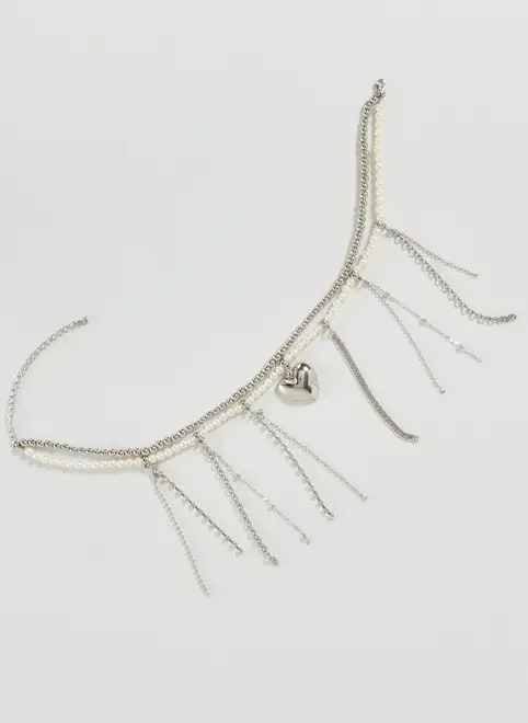 Colar Duplo Pérolas Artificiais Com Coração