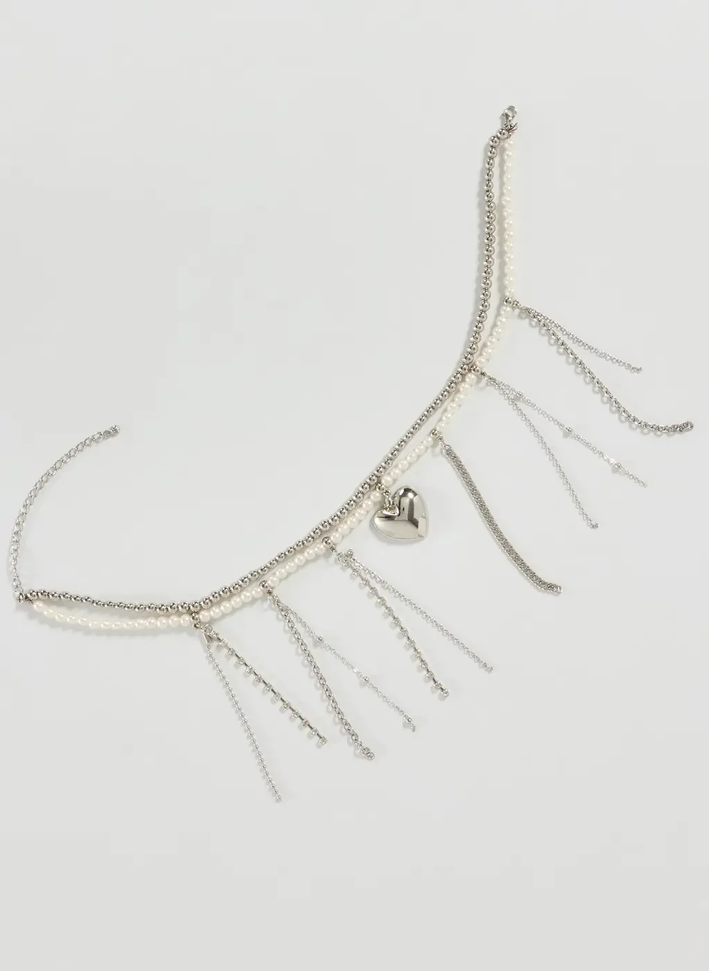 Colar Duplo Pérolas Artificiais Com Coração