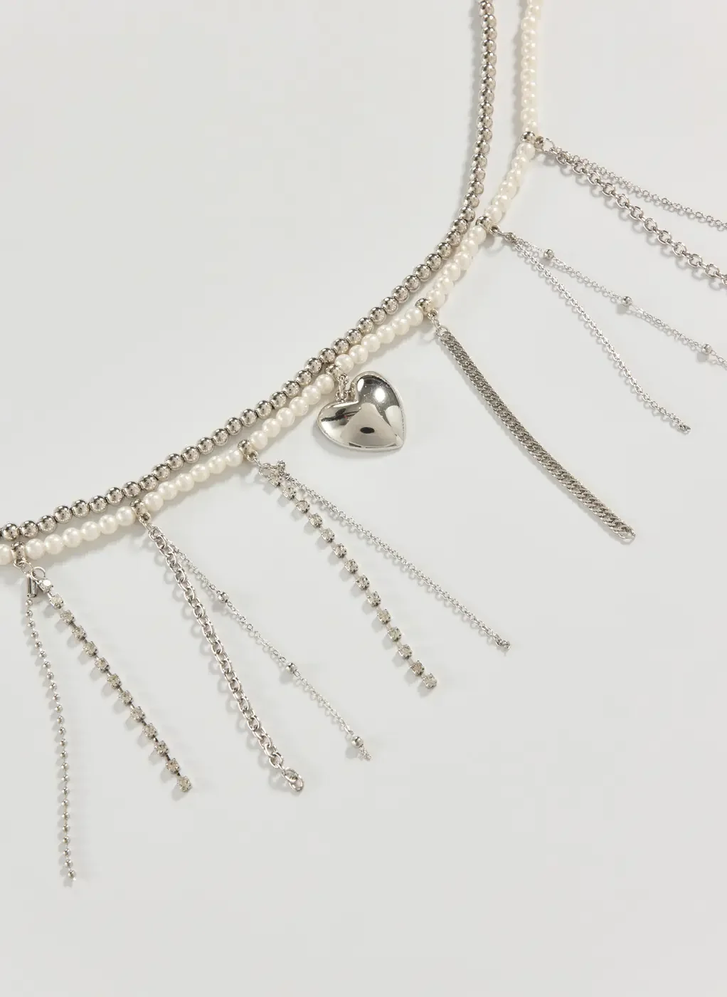 Colar Duplo Pérolas Artificiais Com Coração