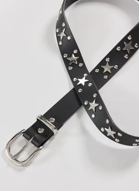 Cinto Poliuretano Preto Estrelas