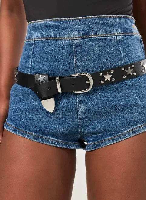 Cinto Poliuretano Preto Estrelas