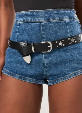 Cinto Poliuretano Preto Estrelas