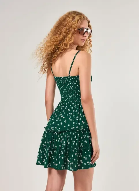 Vestido Curto Franzido Verde