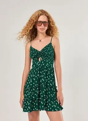 Vestido Curto Franzido Verde