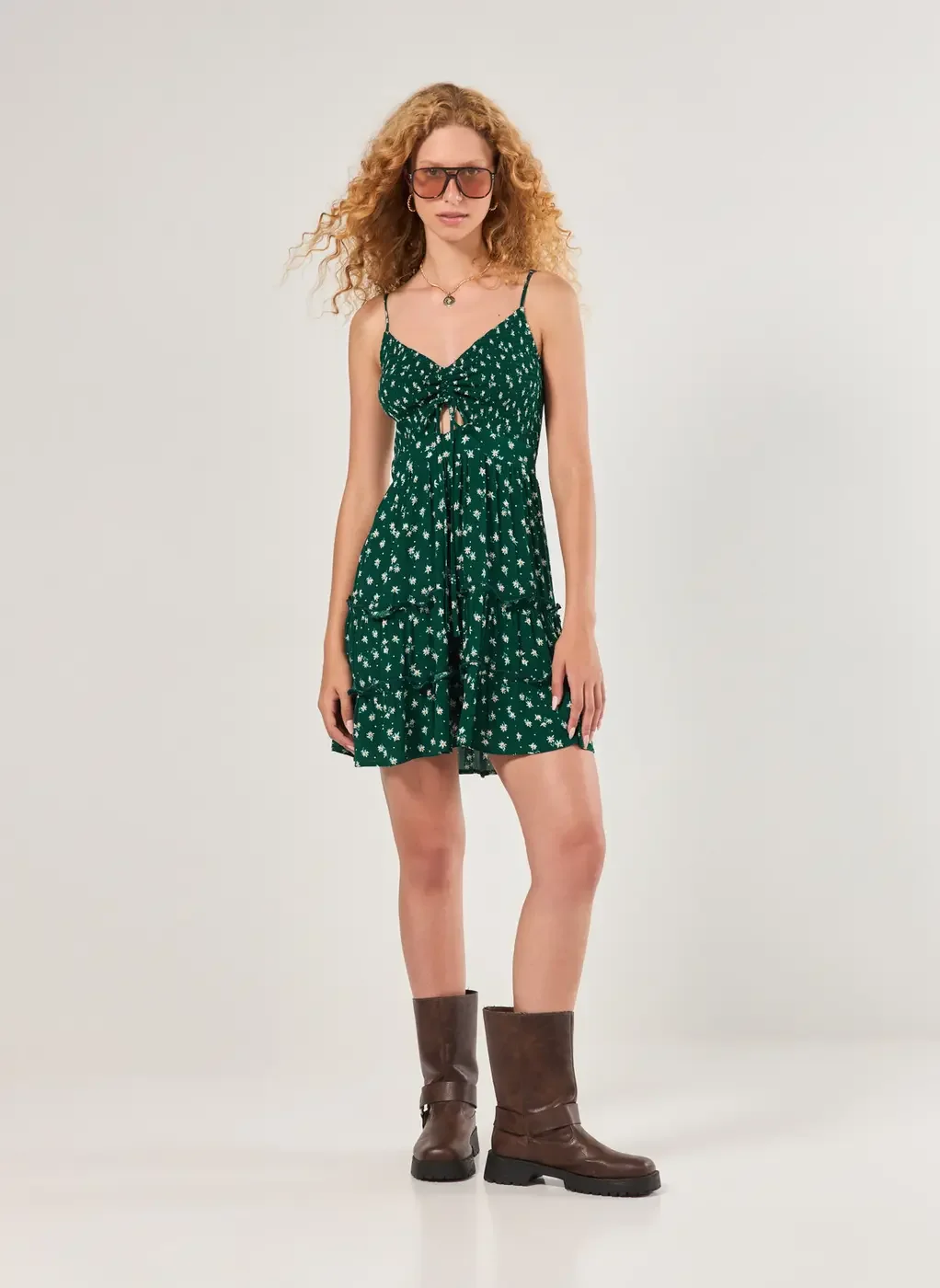 Vestido Curto Franzido Verde