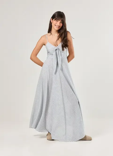 Vestido Longo Listrado Amarração