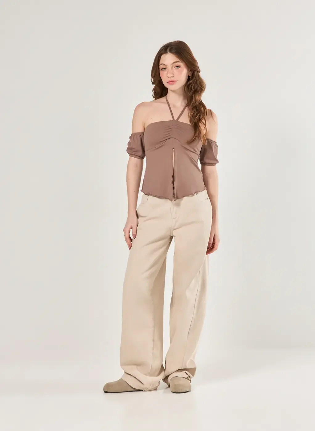 Blusa Ombro A Ombro Com Fenda