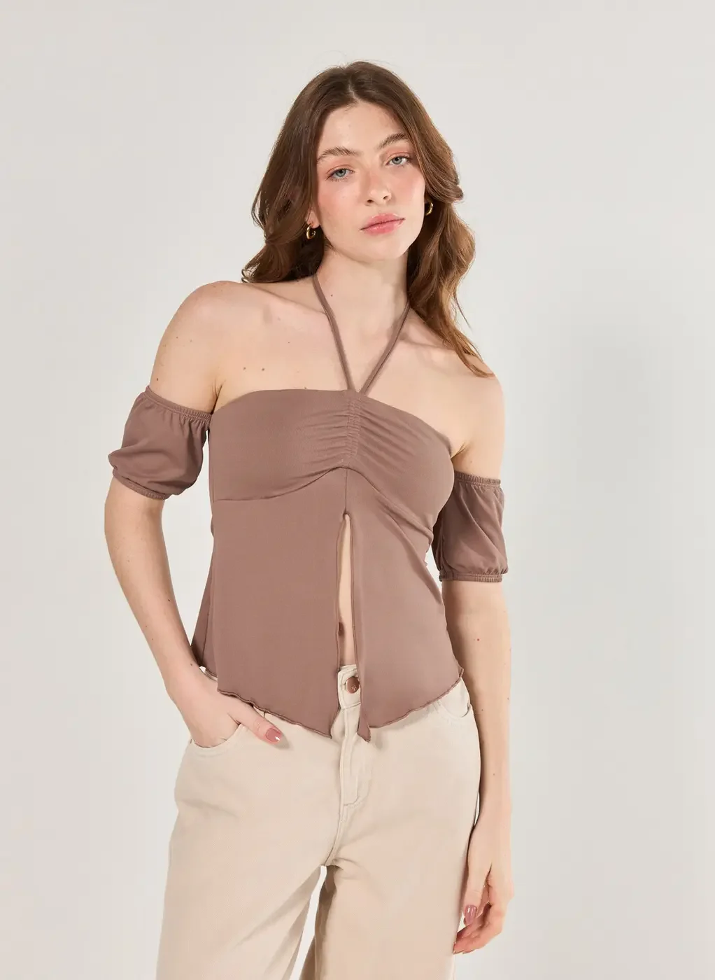 Blusa Ombro A Ombro Com Fenda