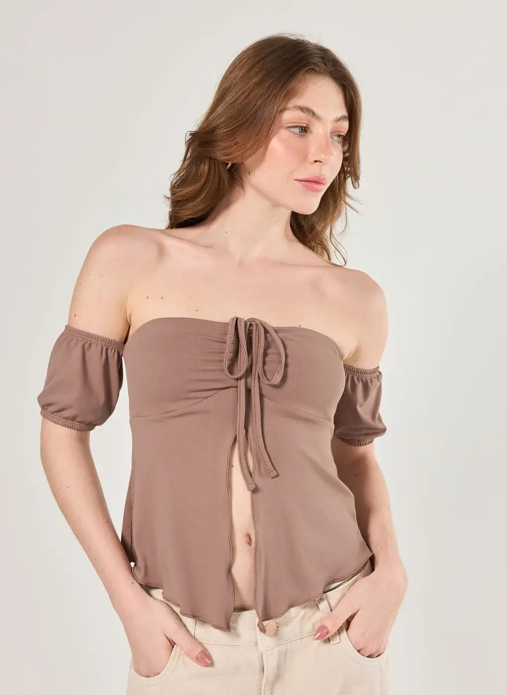 Blusa Ombro A Ombro Com Fenda