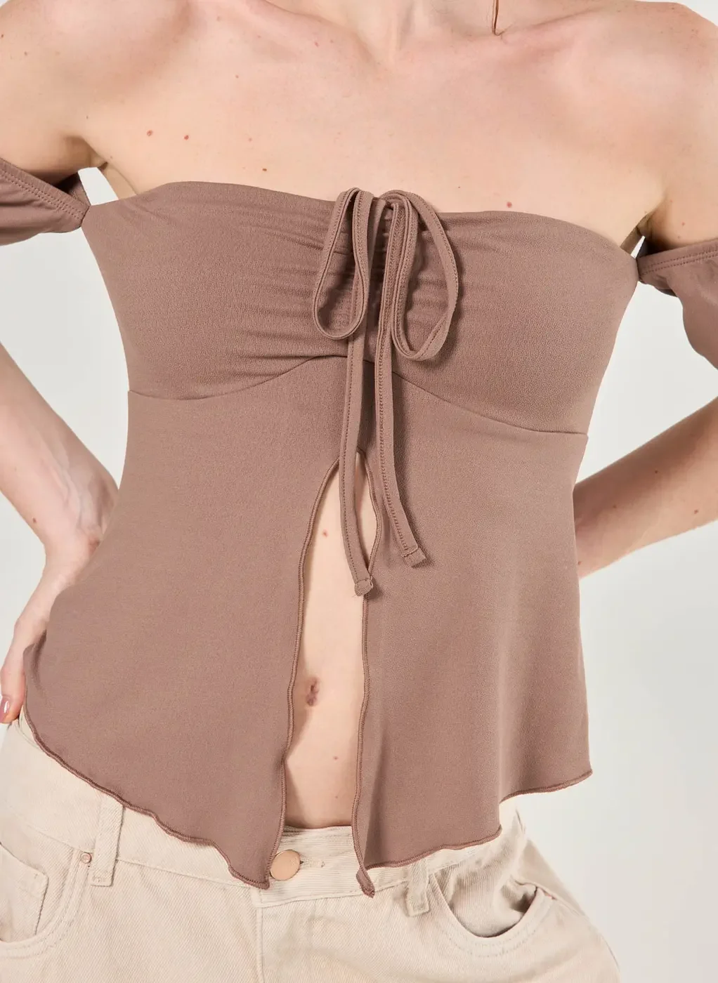 Blusa Ombro A Ombro Com Fenda