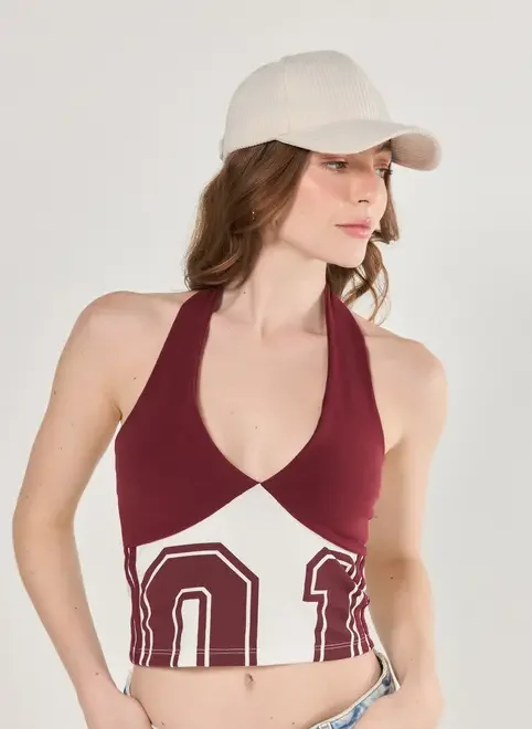 Cropped Frente Única Esportivo Vinho