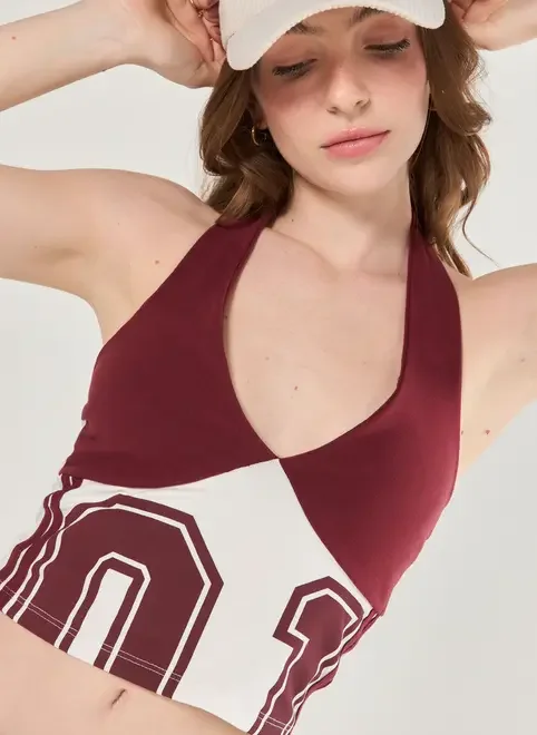 Cropped Frente Única Esportivo Vinho