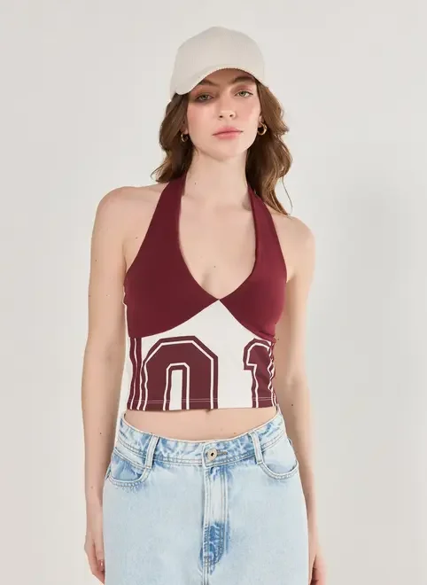 Cropped Frente Única Esportivo Vinho