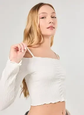 Cropped Manga Longa Ombro A Ombro Textura