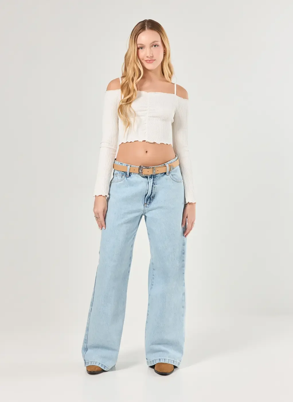 Cropped Manga Longa Ombro A Ombro Textura