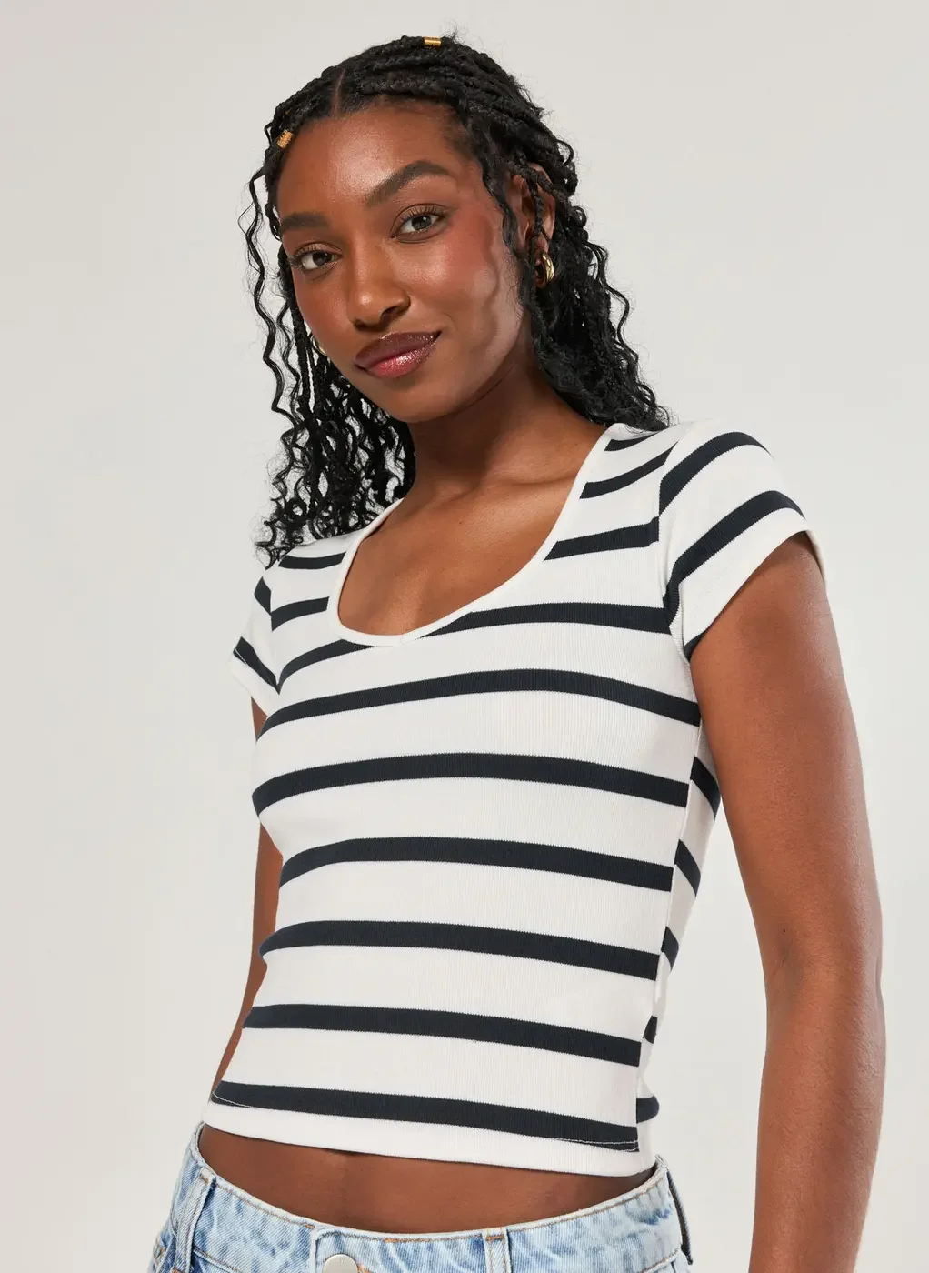 Blusa Manga Curta Canelada