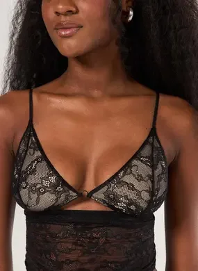 Top Preto De Renda Alongado