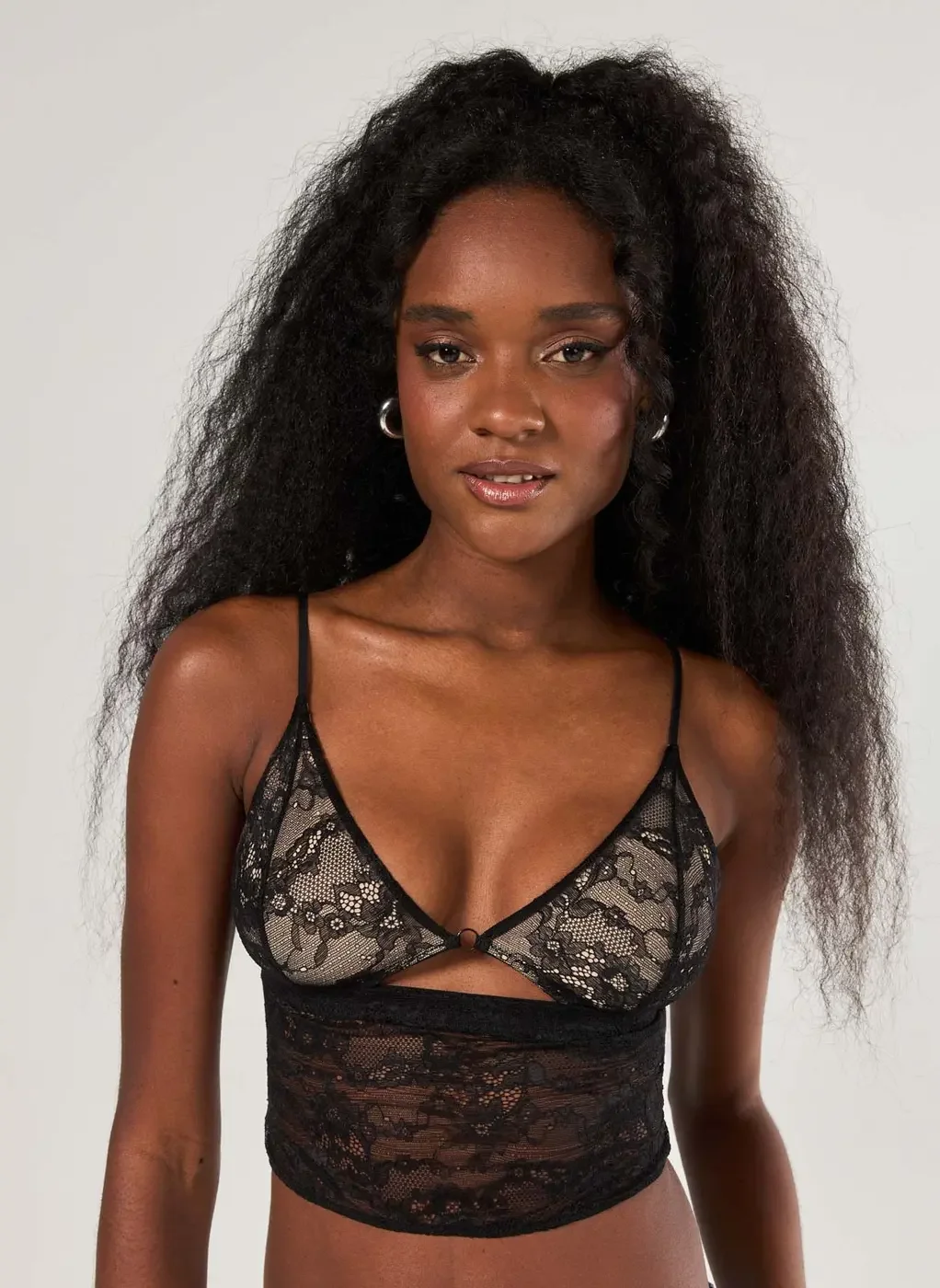 Top Preto De Renda Alongado