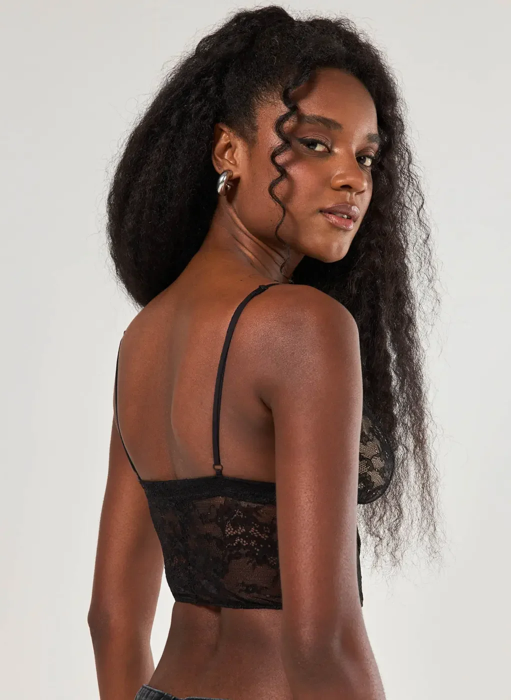 Top Preto De Renda Alongado