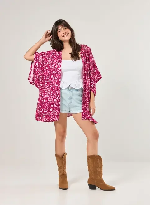 Kimono Magenta Estampa Mística