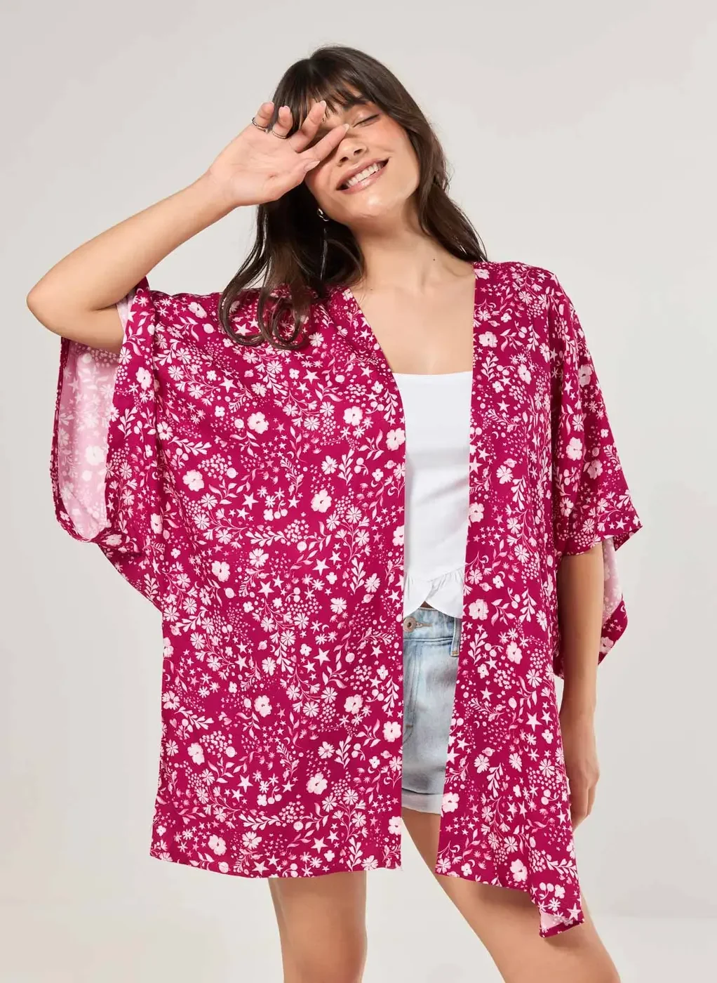 Kimono Magenta Estampa Mística