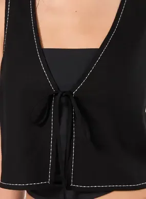 Colete Com Linho Preto Contraste