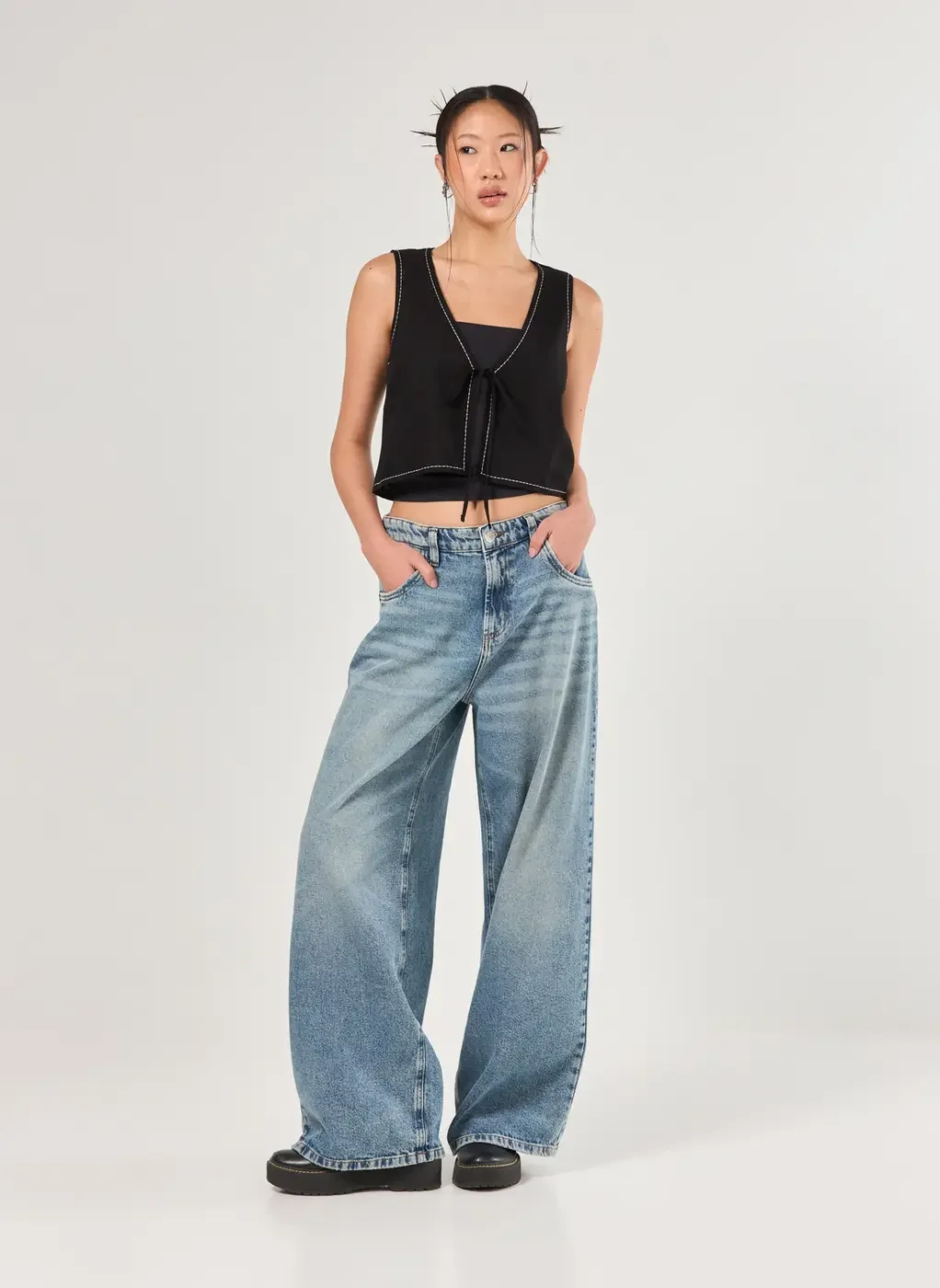 Colete Com Linho Preto Contraste