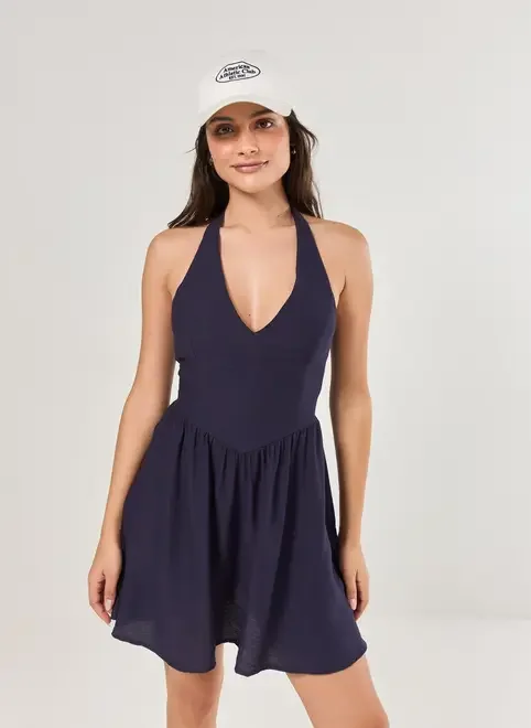 Vestido Curto Marinho Decote V