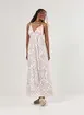 Vestido Longo Off-White Florido Com Laço