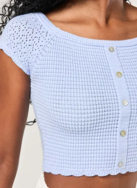 Cropped Azul Tricô Botões